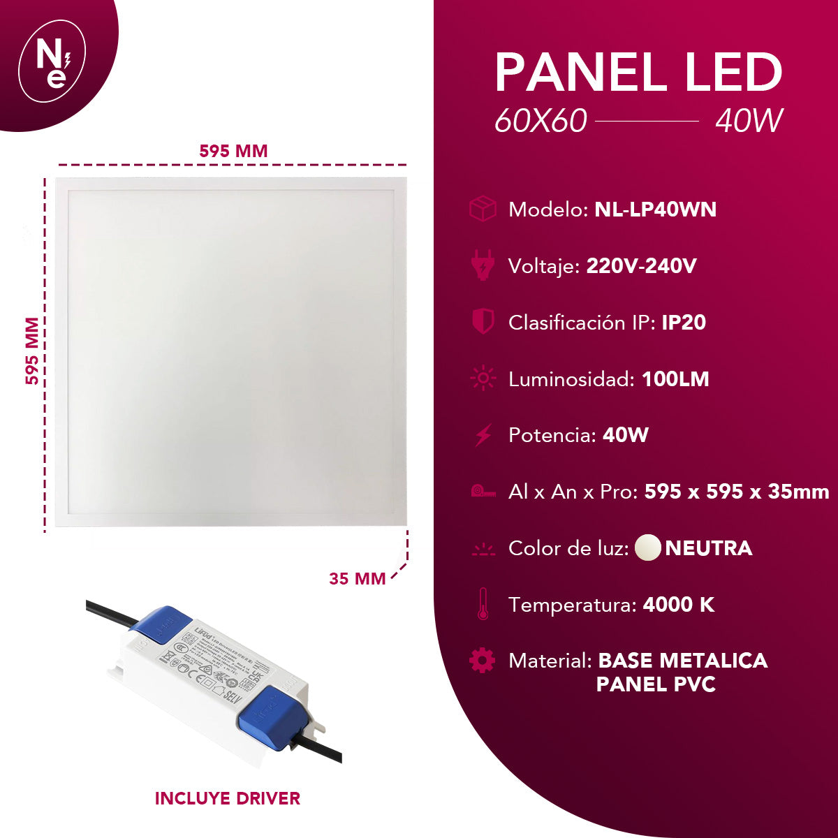 Pack de 6 Paneles LED 60x60 BACK LITE 40W - Luz Fría, Cálida y Neutra | 595x595mm"