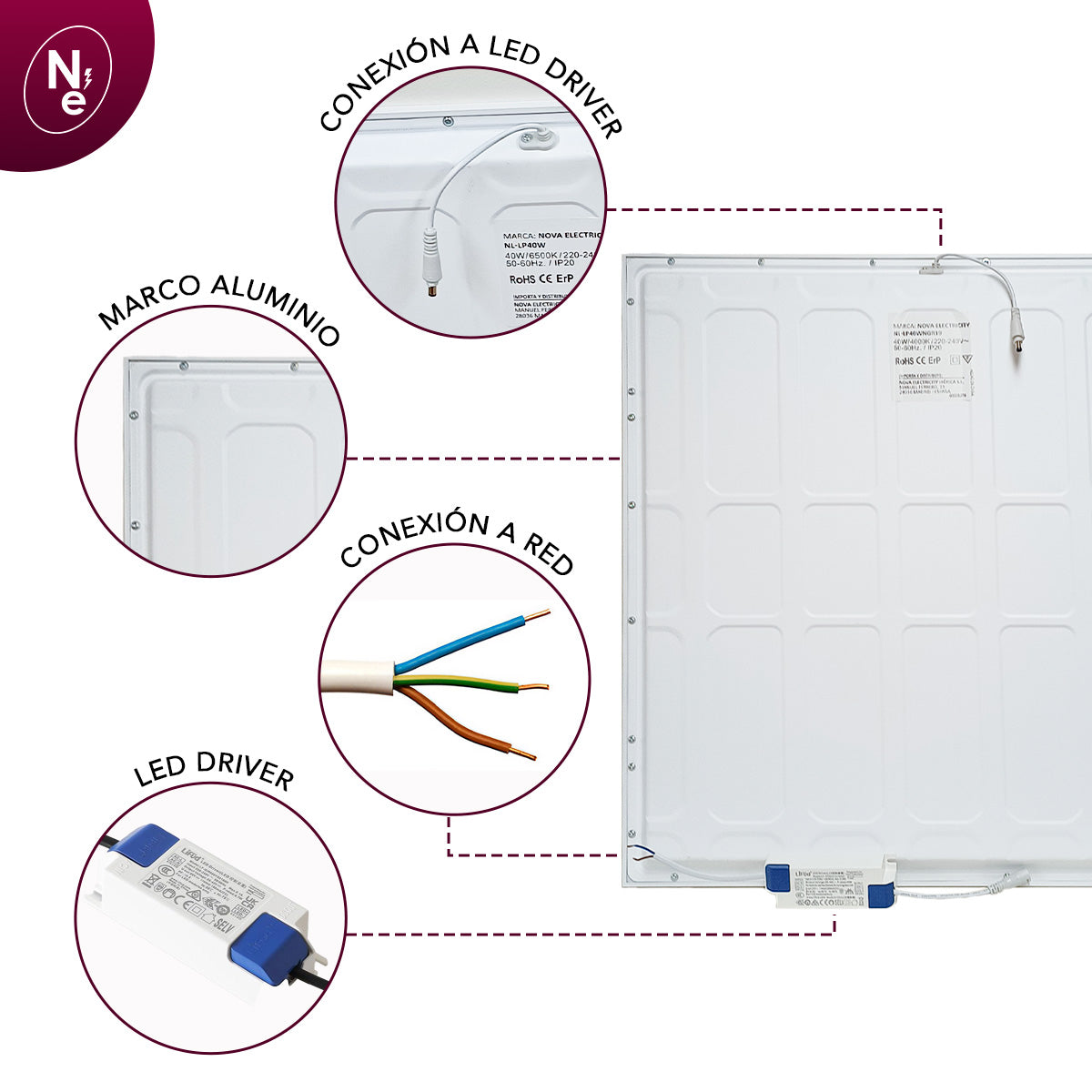 Pack de 6 Paneles LED 60x60 BACK LITE 40W - Luz Fría, Cálida y Neutra | 595x595mm"