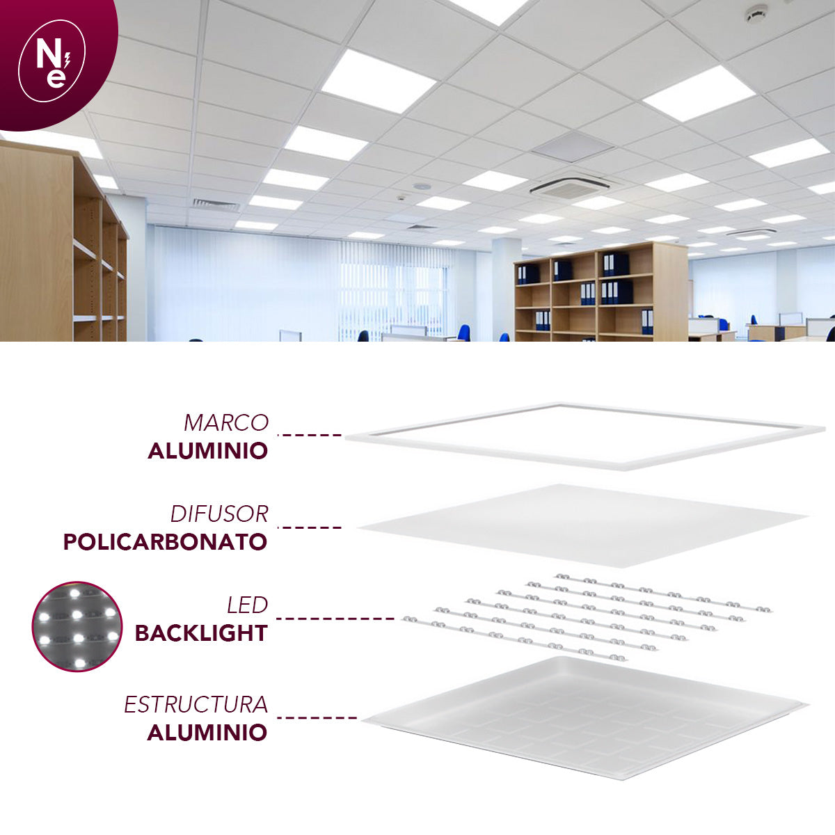 Pack de 6 Paneles LED 60x60 BACK LITE 40W - Luz Fría, Cálida y Neutra | 595x595mm"